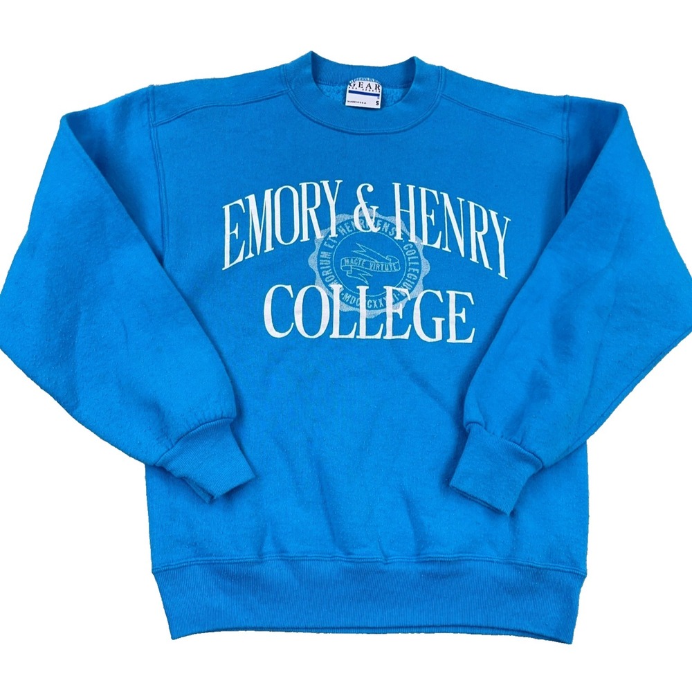 Vintage Emory & Henry Wasps Sweatshirt Men Small Crewneck Sweater 90s USA Blue *